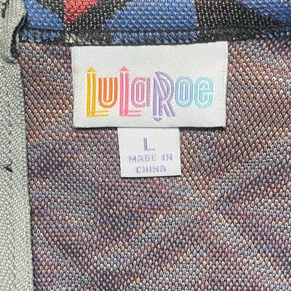 NWT LuLaRoe Amelia Fit & Flare Pleated Dress L Red White Blue Geometric Jacquard - Picture 3 of 5